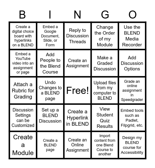 BLENDO Bingo Card