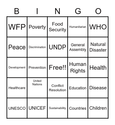 Peacekeepers Bingo Card