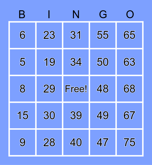 Senior Social Hour Bingo Card