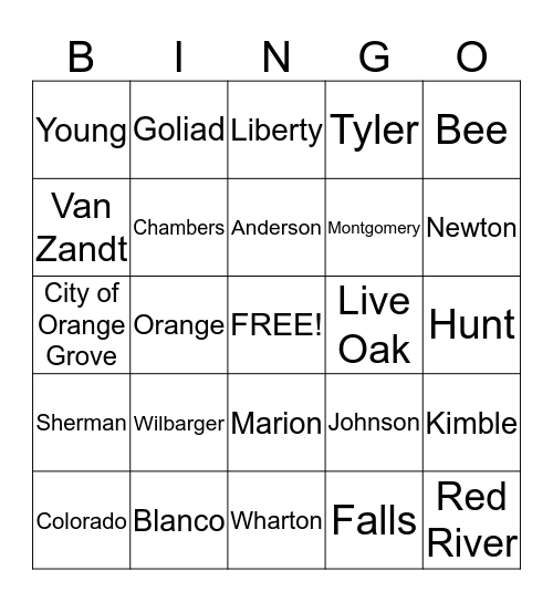 GHS Counties Bingo Card