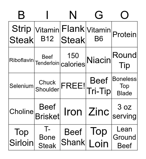 BIG 10 BEEF-O Bingo Card
