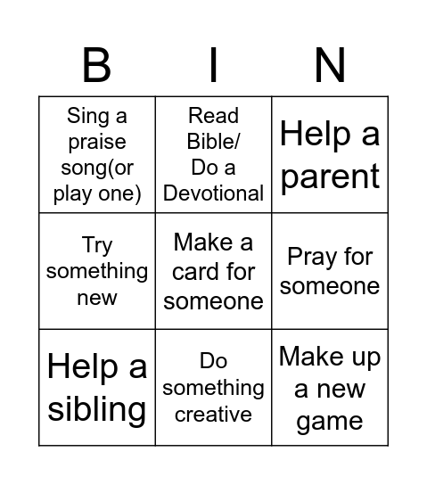 Sunday School Bingo Card