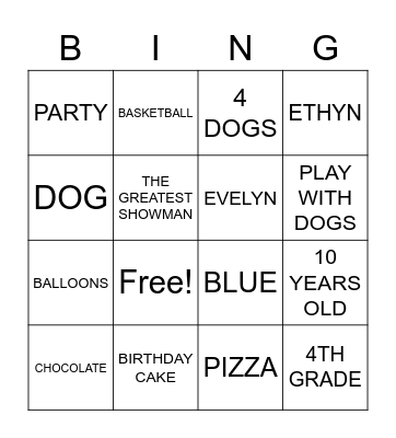 Evelyn's Birthday Bingo Card