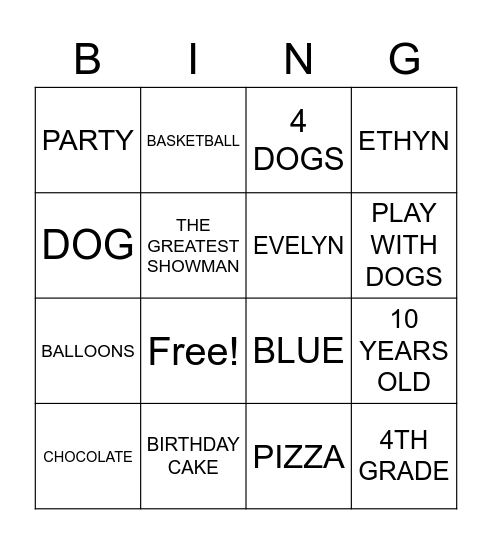 Evelyn's Birthday Bingo Card