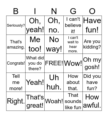 Responses & Comments Bingo Card