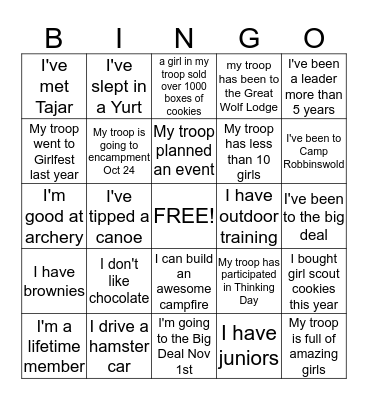 Girl Scout  Bingo Card