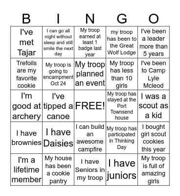 Girl Scout  Bingo Card