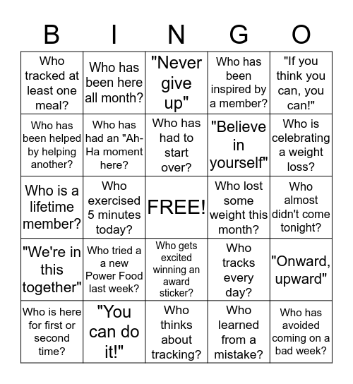 WW  Bingo Card