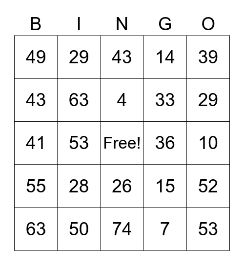 Auburn Hills Senior Services Bingo Card