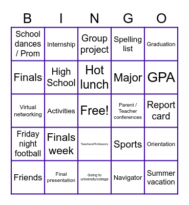 MCCR School Days BINGO Card