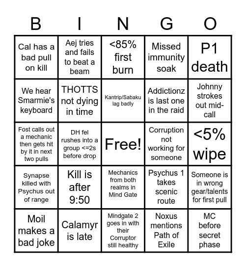 Reckless N'Zoth Bingo Card