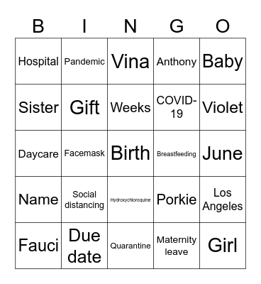 Baby shower bingo Card