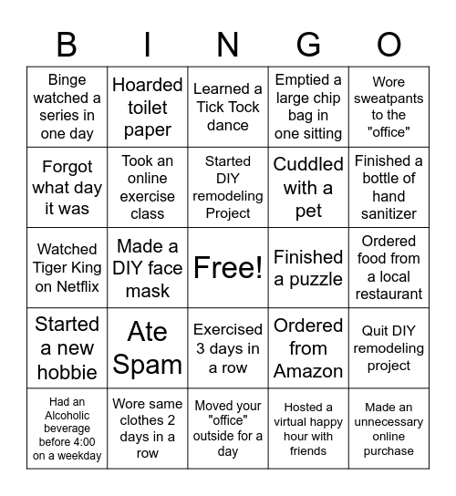 RM Quarantine Bingo Card