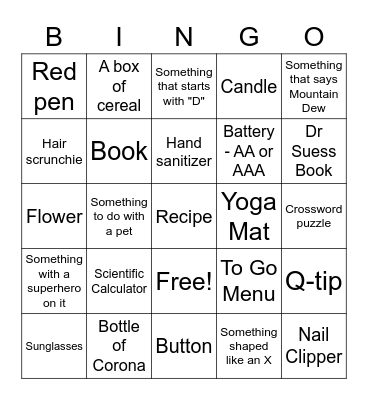 Epic Team Scavenger Hunt - Round 1 Bingo Card