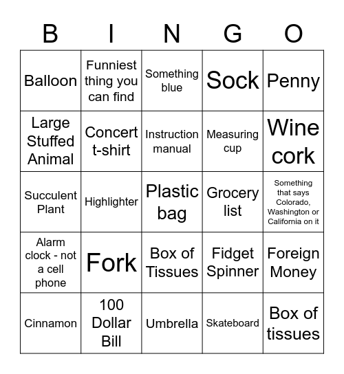 Epic Team Scavenger Hunt - Round 2 Bingo Card