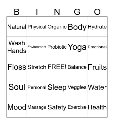 Health and Wellness Bingo Card