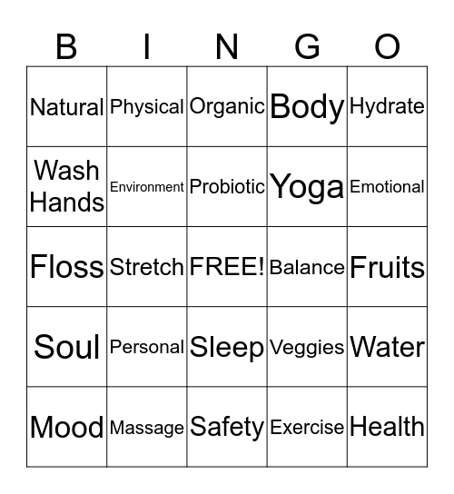 Health and Wellness Bingo Card