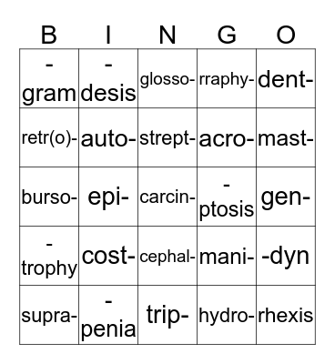 Lesson 3 Medical Terminology Bingo Card