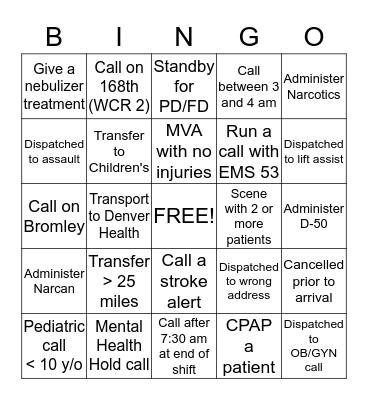 A Shift Bingo Card