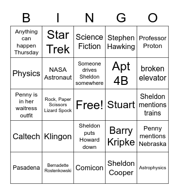Big Bang Theory Bingo!!! Bingo Card