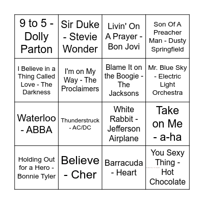 Music Bingo! Bingo Card