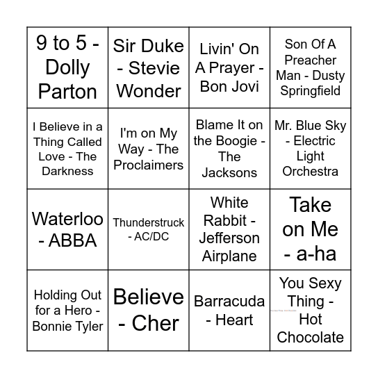 Music Bingo! Bingo Card