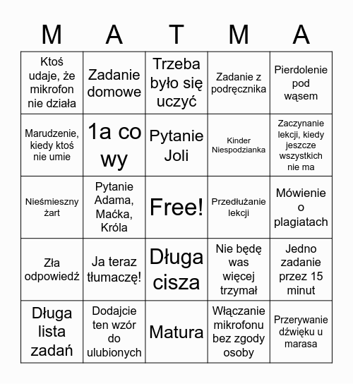 Lekcja z Marasem Bingo Card