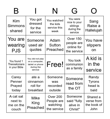 Family Bingo Card