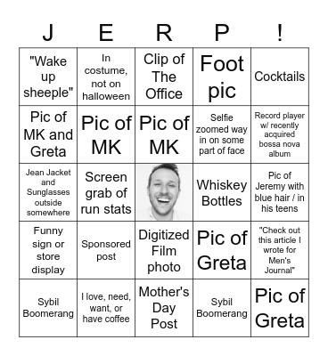 Jeremy's Instagram Story Bingo Card