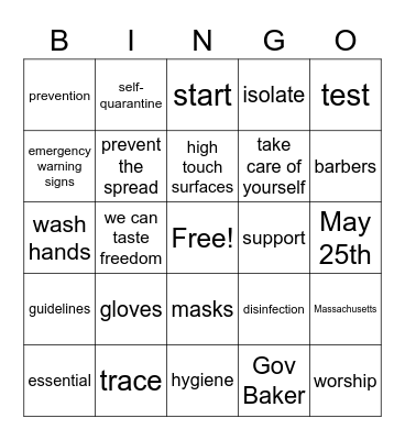 Reopen Phase 1 Bingo Card