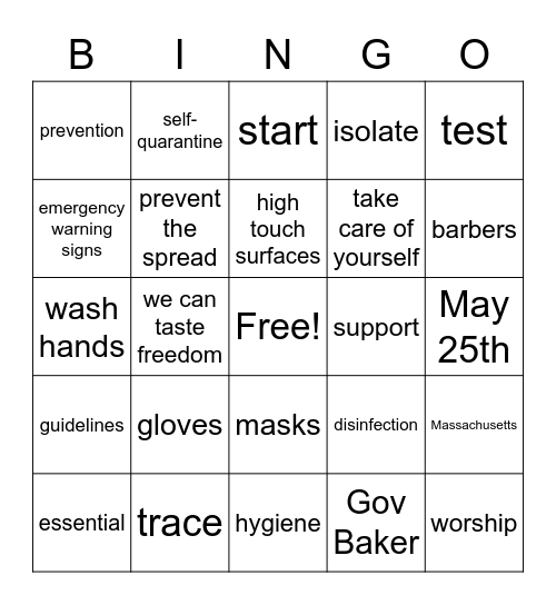 Reopen Phase 1 Bingo Card