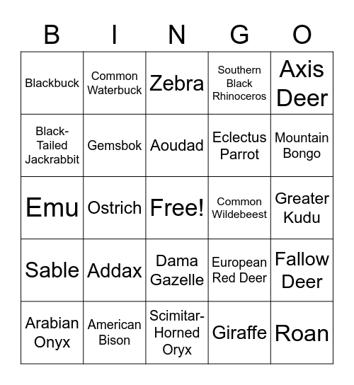 Breakfast with Fossil Rim Bingo Card