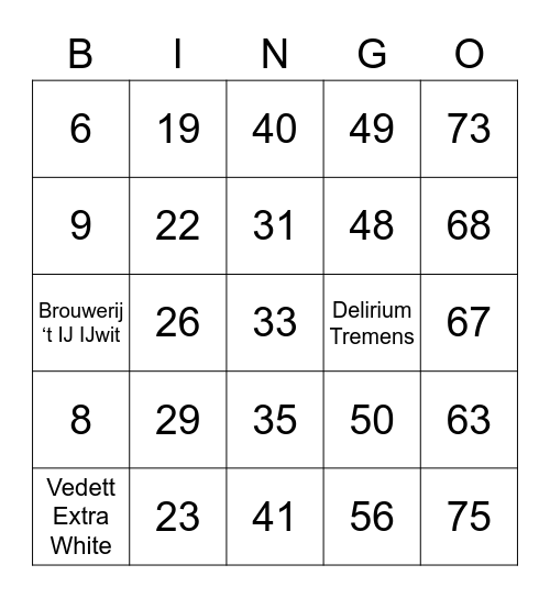 Don Quarantaine Bier Bingo Card