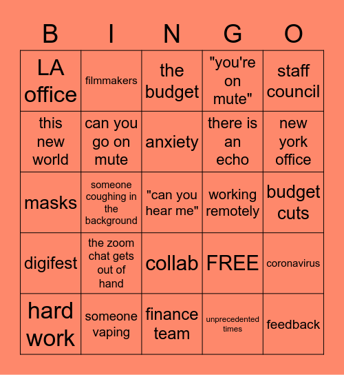 institute staff mtg Bingo Card
