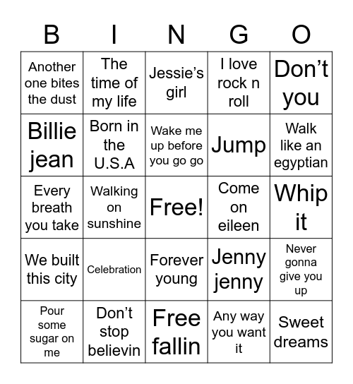 80s Bingo Card