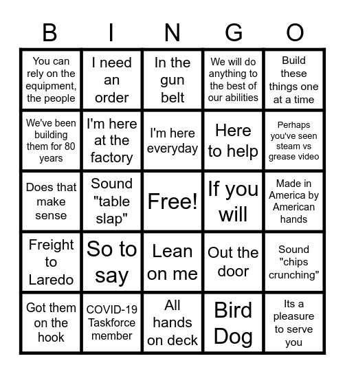 Jon's Sayings Bingo Card