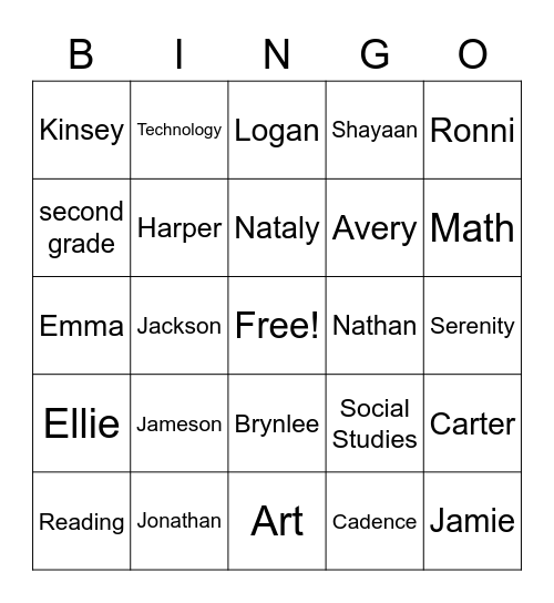 Ms. Southard's ZOOM Bingo Card