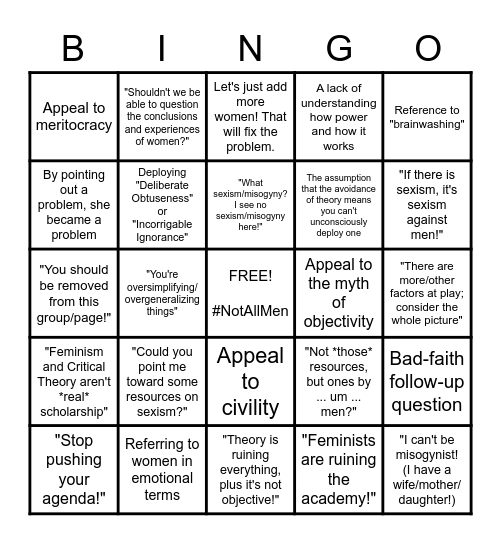 Male Fragility Bingo! Bingo Card