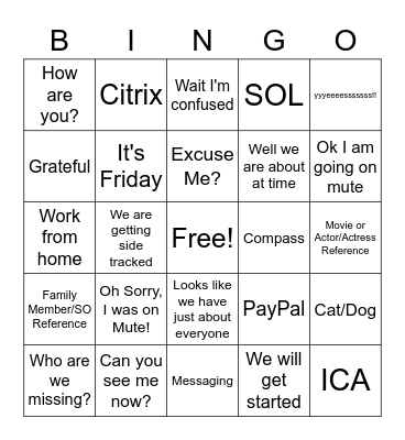 Dinglehopper Bingo Card