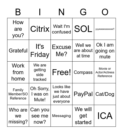 Dinglehopper Bingo Card