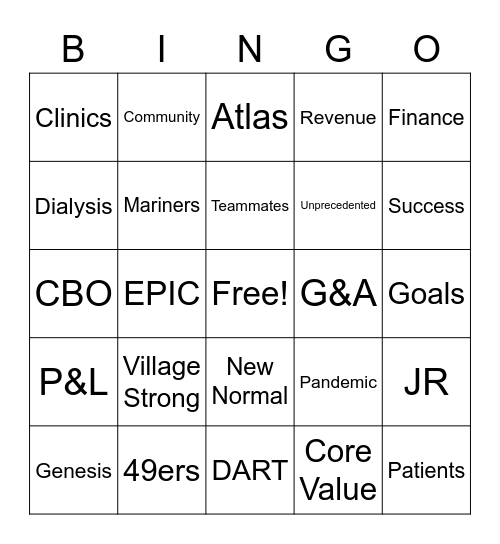 Team EPIC Retreat BINGO Card