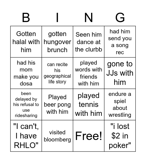 Vinoo Bingo Card