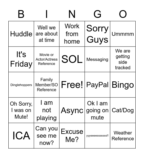 Dinglehopper Bingo Card