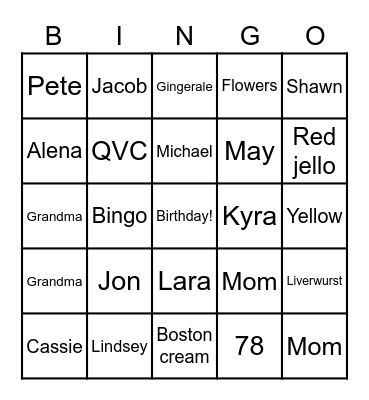 Grandma's Birthday Bingo ! Bingo Card