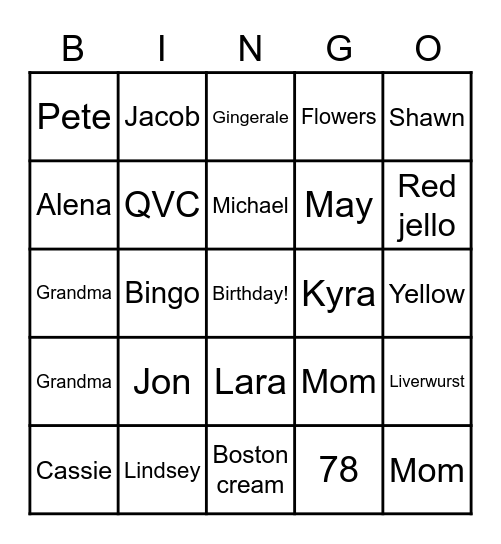 Grandma's Birthday Bingo ! Bingo Card