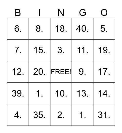 Unit 1 Test 2 BINGO REVIEW Bingo Card