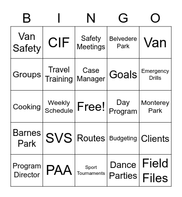 SVS Bingo Card