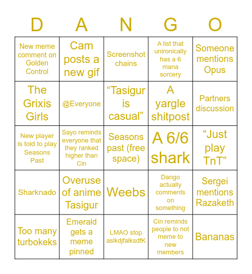 Better Than Sayo’s Bingo Card