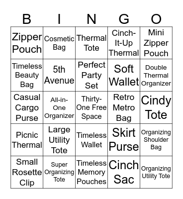 Thirty-One Bingo Card