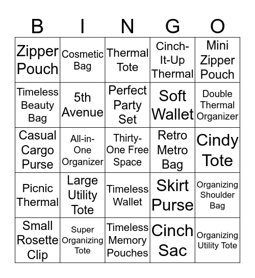 Thirty-One Bingo Card